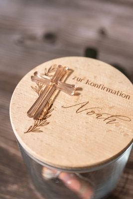 Vorratsglas Design Kreuz - Konfirmation / Kommunion / Taufe / Geschenkidee / Geldgeschenk / personalisiert